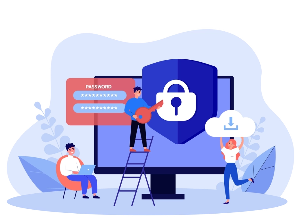  People around Computer with Lock